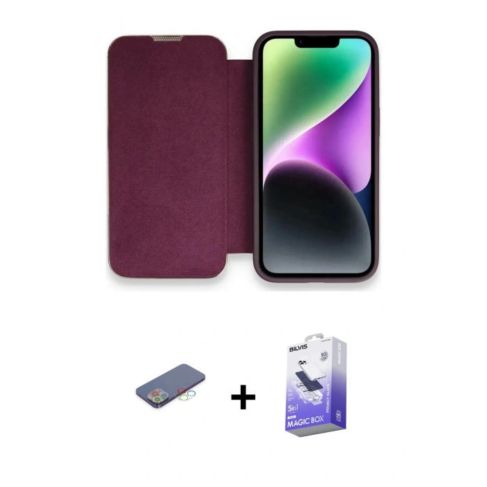 MARSİLYAN™- iPhone 13 Pro Max Kılıf Siluet Minimal Serisi - Siyah Bilvis 5in1 5D Magic Hayalet Cam Ekran Koruyucu + Renkli Kamera Lens Koruma Cam - MI