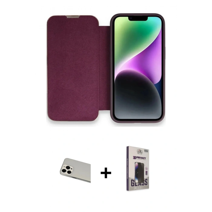 MARSİLYAN™- iPhone 13 Pro Max Kılıf Siluet Minimal Serisi - Siyah Bilvis Hayalet Cam Ekran Koruyucu + Rainbow Kamera Lens Koruma Cam - BZ