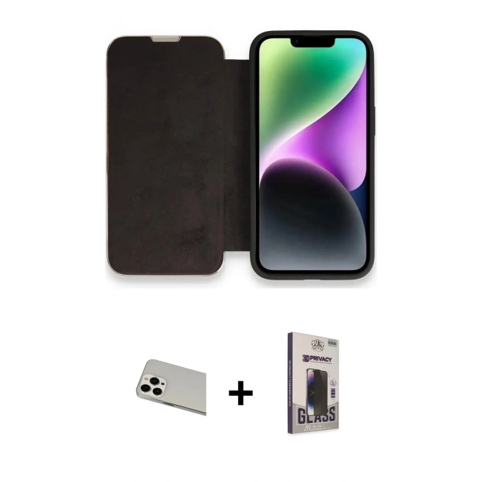 MARSİLYAN™- iPhone 13 Pro Max Kılıf Siluet Minimal Serisi - Siyah Bilvis Hayalet Cam Ekran Koruyucu + Rainbow Kamera Lens Koruma Cam - BZ