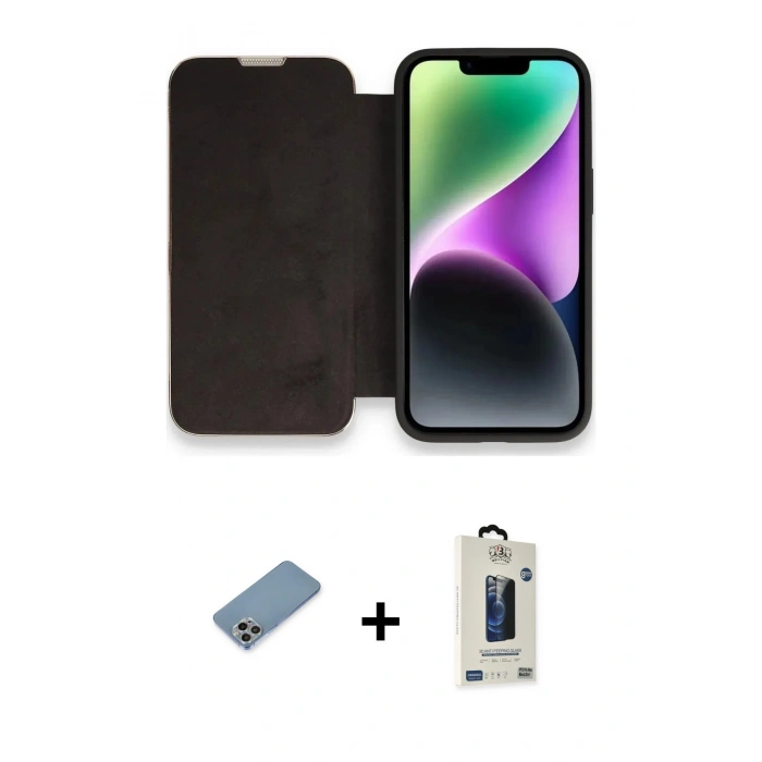 MARSİLYAN™- iPhone 13 Pro Max Kılıf Siluet Minimal Serisi - Siyah Bilvis Hayalet Cam Ekran Koruyucu + Shine Kamera Lens Koruma Cam - GI