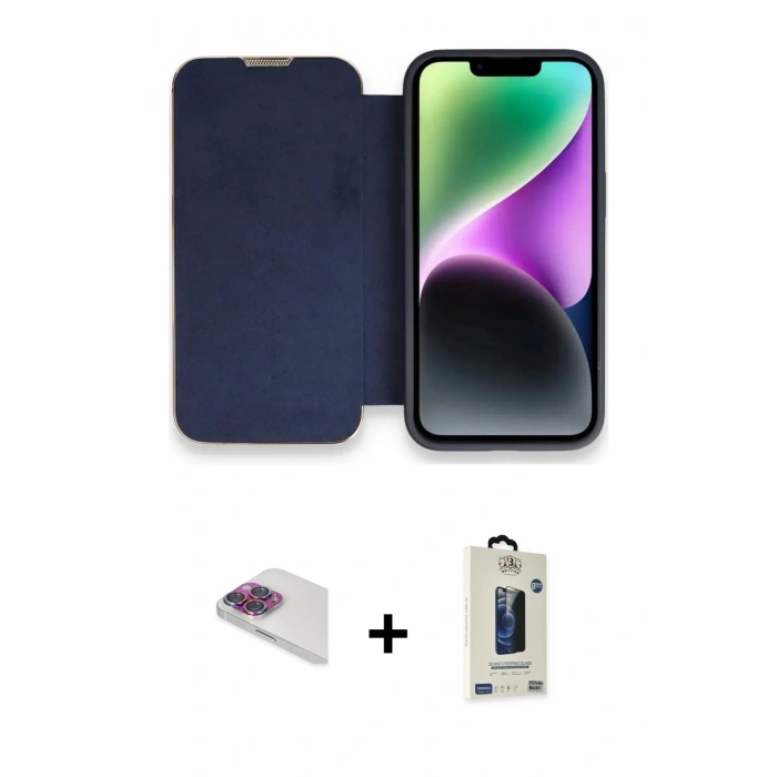 MARSİLYAN™- iPhone 13 Pro Max Kılıf Siluet Minimal Serisi - Siyah Bilvis Hayalet Cam Ekran Koruyucu + Gökkuşağı Pers Alüminyum Kamera Lens