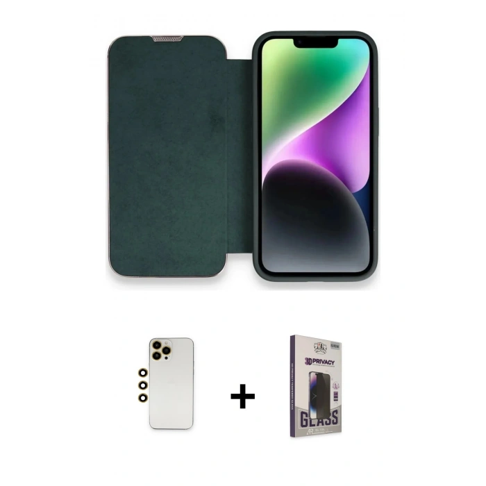 MARSİLYAN™- iPhone 13 Pro Max Kılıf Siluet Minimal Serisi - Siyah Bilvis Hayalet Cam Ekran Koruyucu + Shine Kamera Lens - GD