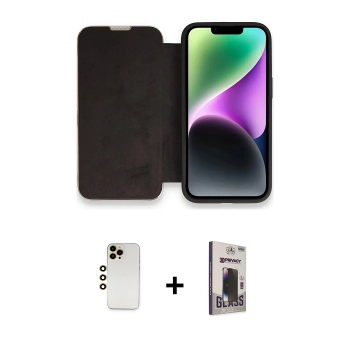 MARSİLYAN™- iPhone 13 Pro Max Kılıf Siluet Minimal Serisi - Siyah Bilvis Hayalet Cam Ekran Koruyucu + Shine Kamera Lens - GD