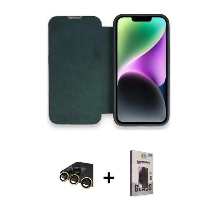 MARSİLYAN™- iPhone 13 Pro Max Kılıf Siluet Minimal Serisi - Siyah Bilvis Hayalet Cam Ekran Koruyucu + Raze Metal Kamera Lens - GD