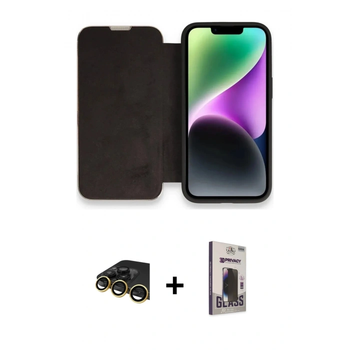 MARSİLYAN™- iPhone 13 Pro Max Kılıf Siluet Minimal Serisi - Siyah Bilvis Hayalet Cam Ekran Koruyucu + Raze Metal Kamera Lens - GD
