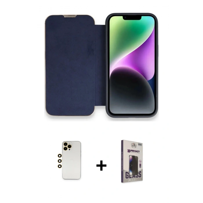 MARSİLYAN™- iPhone 13 Pro Max Kılıf Siluet Minimal Serisi - Siyah Bilvis Hayalet Cam Ekran Koruyucu + Shine Kamera Lens - GD