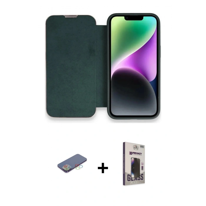 MARSİLYAN™- iPhone 13 Pro Max Kılıf Siluet Minimal Serisi - Siyah Bilvis Hayalet Cam Ekran Koruyucu + Renkli Kamera Lens Koruma Cam - MI