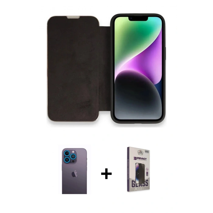 MARSİLYAN™- iPhone 13 Pro Max Kılıf Siluet Minimal Serisi - Siyah Bilvis Hayalet Cam Ekran Koruyucu + Neon Fosforlu Kamera Lens - MI