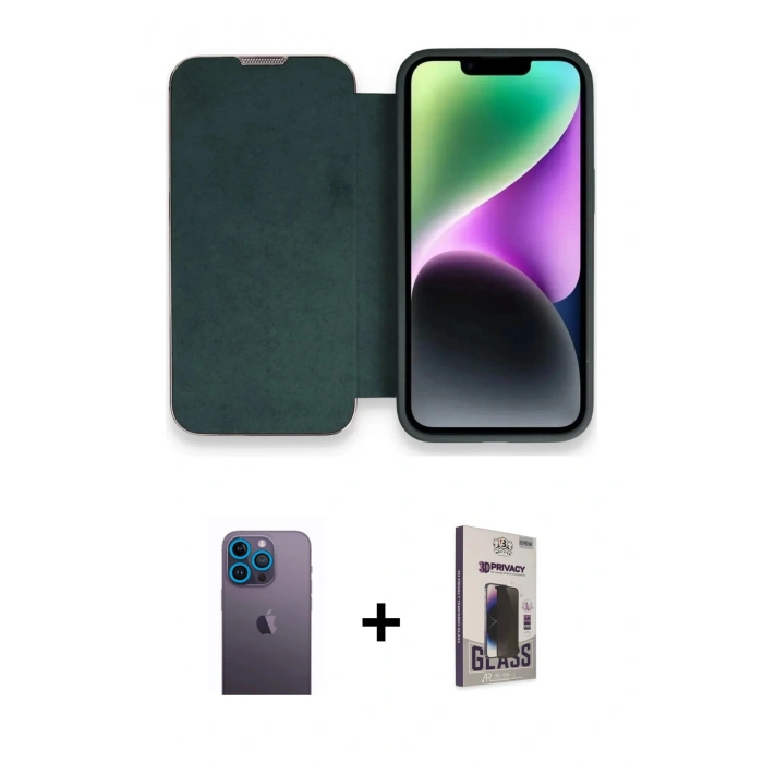 MARSİLYAN™- iPhone 13 Pro Max Kılıf Siluet Minimal Serisi - Siyah Bilvis Hayalet Cam Ekran Koruyucu + Neon Fosforlu Kamera Lens - MI