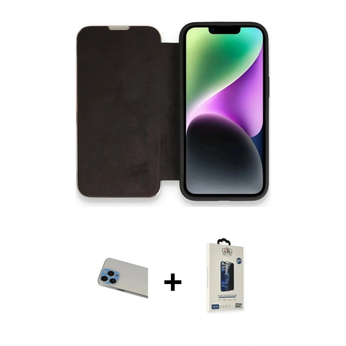 MARSİLYAN™- iPhone 13 Pro Max Kılıf Siluet Minimal Serisi - Siyah Bilvis Hayalet Cam Ekran Koruyucu + Rainbow Kamera Lens Koruma Cam - MI