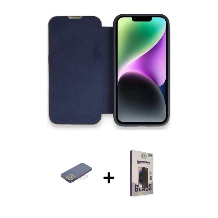 MARSİLYAN™- iPhone 13 Pro Max Kılıf Siluet Minimal Serisi - Siyah Bilvis Hayalet Cam Ekran Koruyucu + Renkli Kamera Lens Koruma Cam - MI