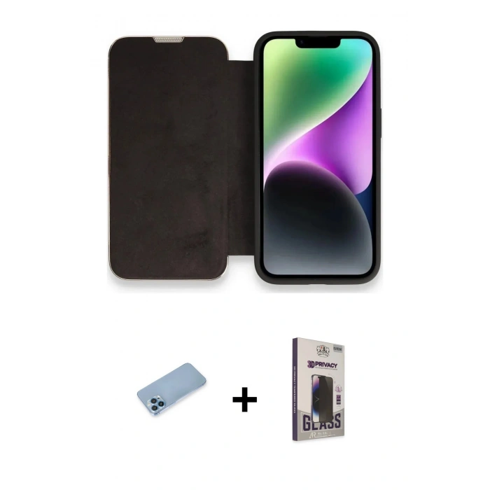 MARSİLYAN™- iPhone 13 Pro Max Kılıf Siluet Minimal Serisi - Siyah Bilvis Hayalet Cam Ekran Koruyucu + Shine Kamera Lens Koruma Cam - MI