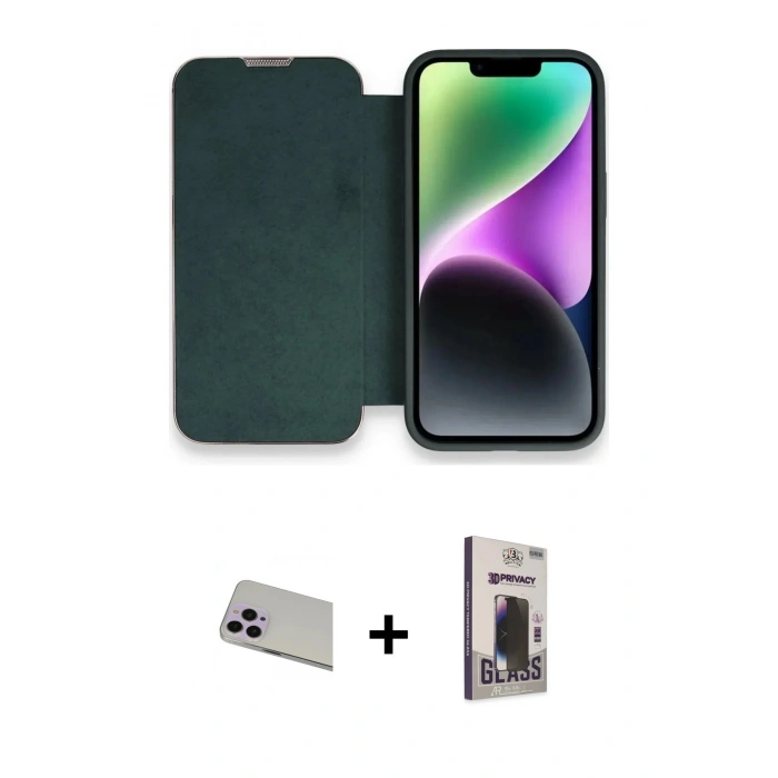 MARSİLYAN™- iPhone 13 Pro Max Kılıf Siluet Minimal Serisi - Siyah Bilvis Hayalet Cam Ekran Koruyucu + Rainbow Kamera Lens Koruma Cam - MR