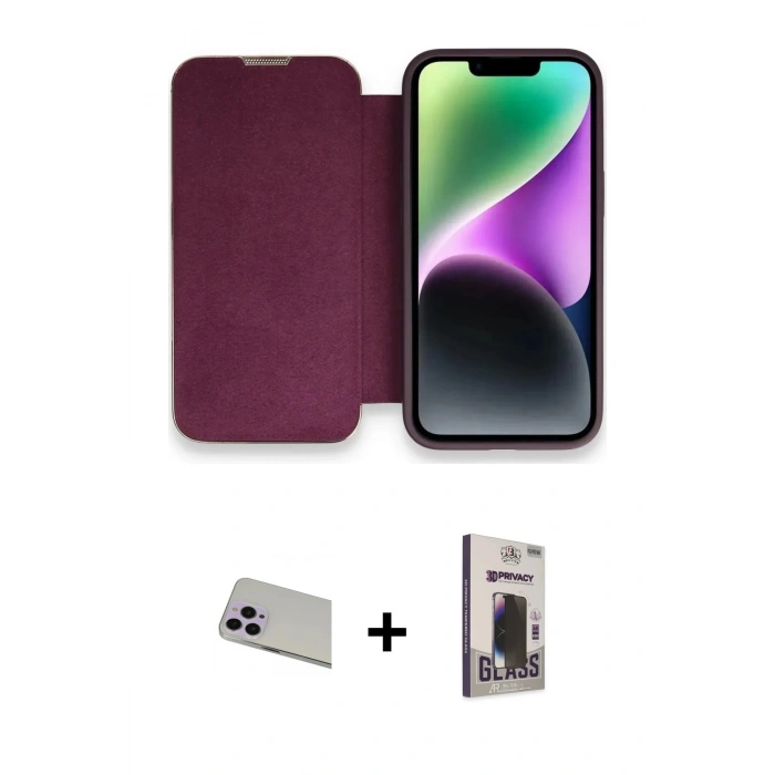 MARSİLYAN™- iPhone 13 Pro Max Kılıf Siluet Minimal Serisi - Siyah Bilvis Hayalet Cam Ekran Koruyucu + Rainbow Kamera Lens Koruma Cam - MR