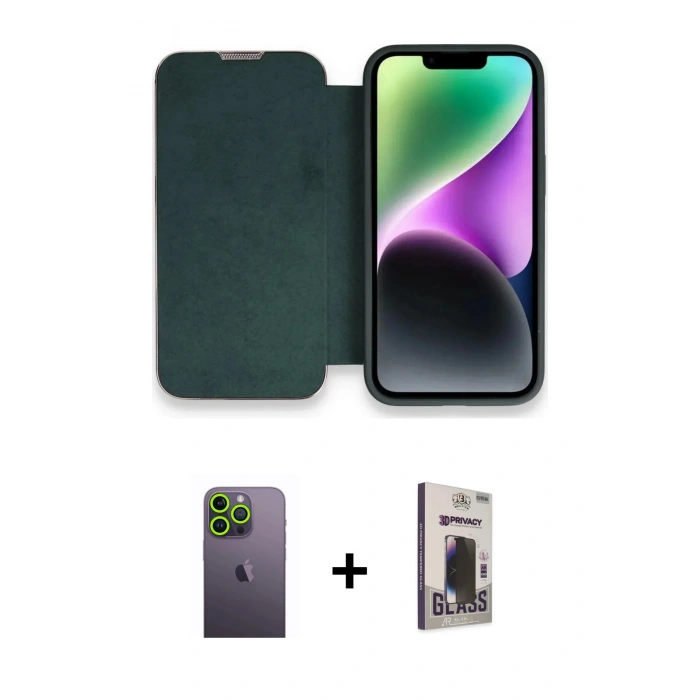 MARSİLYAN™- iPhone 13 Pro Max Kılıf Siluet Minimal Serisi - Siyah Bilvis Hayalet Cam Ekran Koruyucu + Neon Fosforlu Kamera Lens - YL