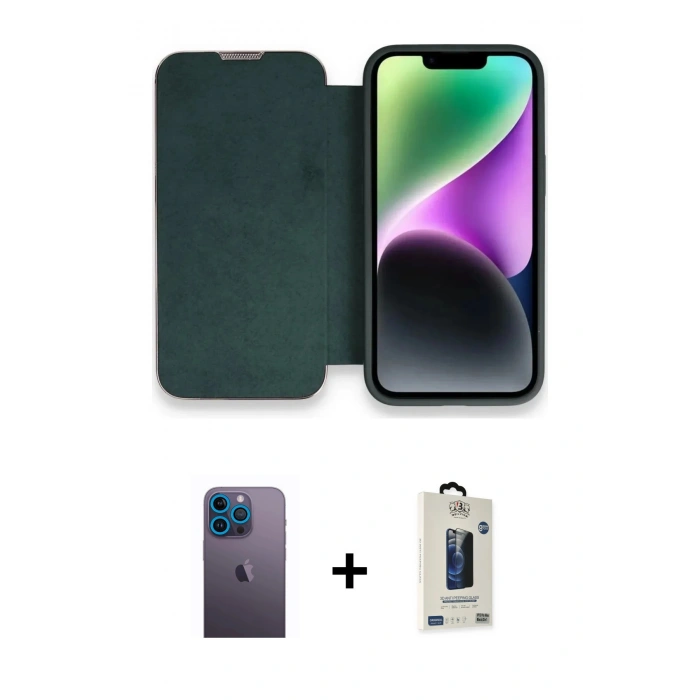 MARSİLYAN™- iPhone 13 Pro Max Kılıf Siluet Minimal Serisi - Siyah Bilvis Hayalet Cam Ekran Koruyucu + Neon Fosforlu Kamera Lens - MI