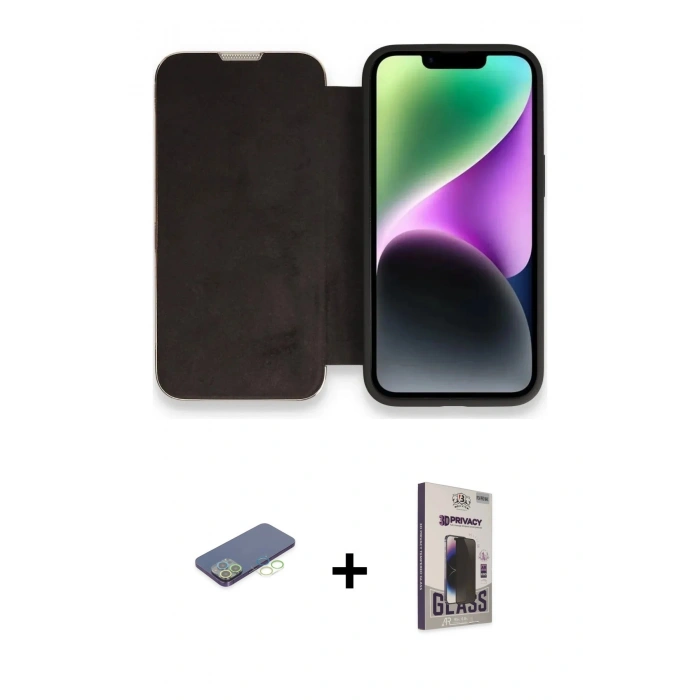 MARSİLYAN™- iPhone 13 Pro Max Kılıf Siluet Minimal Serisi - Siyah Bilvis Hayalet Cam Ekran Koruyucu + Renkli Kamera Lens Koruma Cam - YL