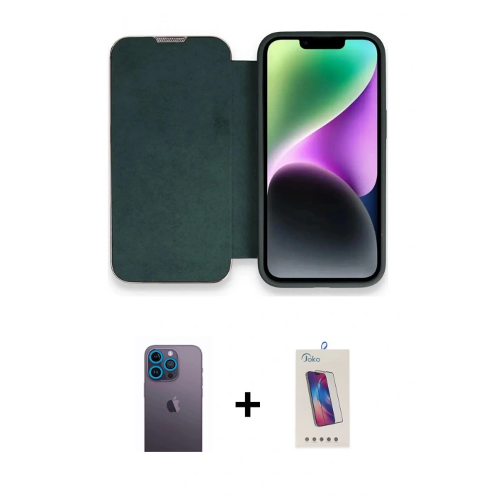 MARSİLYAN™- iPhone 13 Pro Max Kılıf Siluet Minimal Serisi - Siyah Joko 5D Cam + Neon Fosforlu Kamera Lens - MI