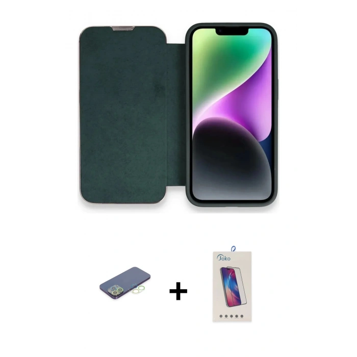 MARSİLYAN™- iPhone 13 Pro Max Kılıf Siluet Minimal Serisi - Siyah Joko 5D Cam + Renkli Kamera Lens Koruma Cam - YL