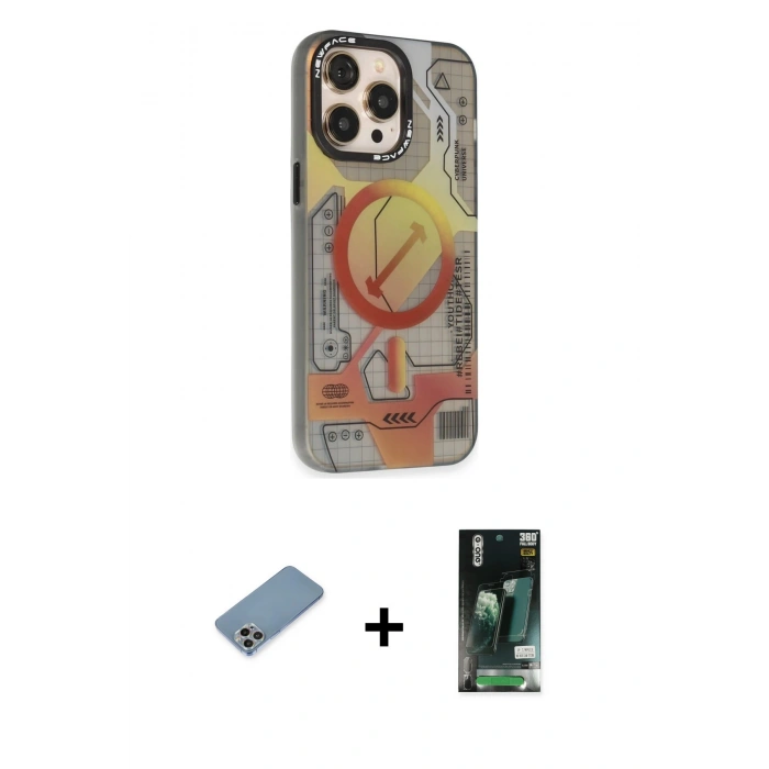 MARSİLYAN™- iPhone 13 Pro Max Kılıf Siluet Modern Koleksiyonu - Şeffaf 360 Full Body Arka Koruyucu + Shine Kamera Lens Koruma Cam - GI