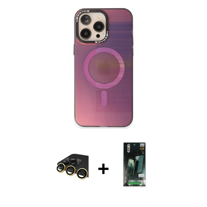 MARSİLYAN™- iPhone 13 Pro Max Kılıf Siluet Modern Koleksiyonu - Şeffaf 360 Full Body Arka Koruyucu + Gold Raze Metal Kamera Lens