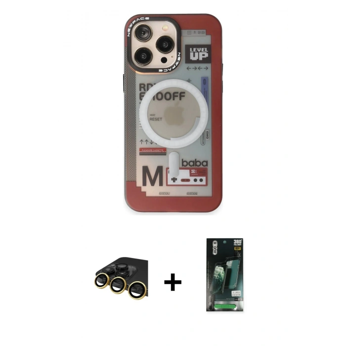 MARSİLYAN™- iPhone 13 Pro Max Kılıf Siluet Modern Koleksiyonu - Şeffaf 360 Full Body Arka Koruyucu + Gold Raze Metal Kamera Lens