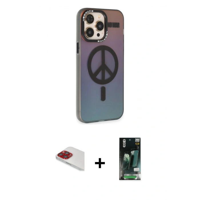 MARSİLYAN™- iPhone 13 Pro Max Kılıf Siluet Modern Koleksiyonu - Şeffaf 360 Full Body Arka Koruyucu + Pers Alüminyum Kamera Lens - KI