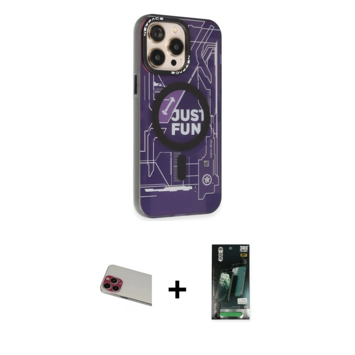 MARSİLYAN™- iPhone 13 Pro Max Kılıf Siluet Modern Koleksiyonu - Şeffaf 360 Full Body Arka Koruyucu + Kırmızı Rainbow Kamera Lens Koruma Cam