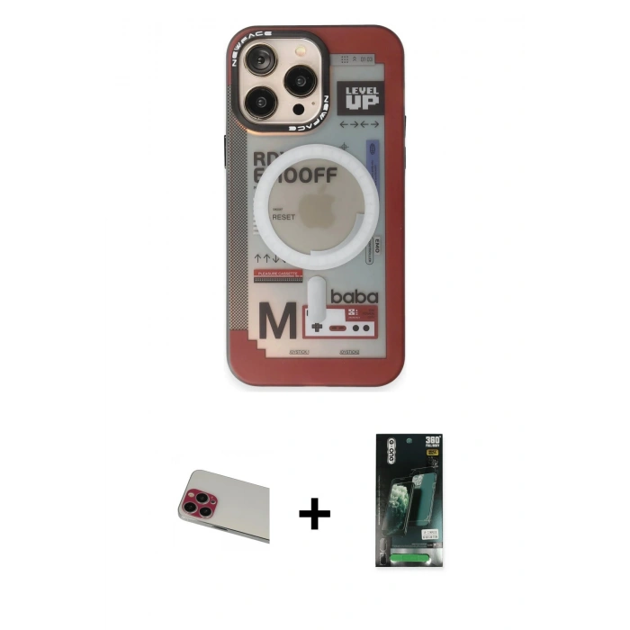 MARSİLYAN™- iPhone 13 Pro Max Kılıf Siluet Modern Koleksiyonu - Şeffaf 360 Full Body Arka Koruyucu + Kırmızı Rainbow Kamera Lens Koruma Cam