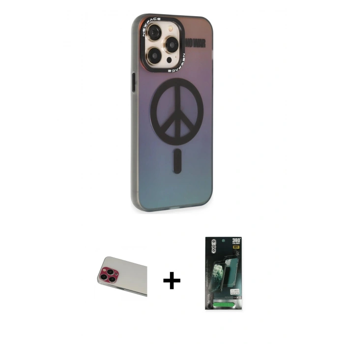 MARSİLYAN™- iPhone 13 Pro Max Kılıf Siluet Modern Koleksiyonu - Şeffaf 360 Full Body Arka Koruyucu + Kırmızı Rainbow Kamera Lens Koruma Cam
