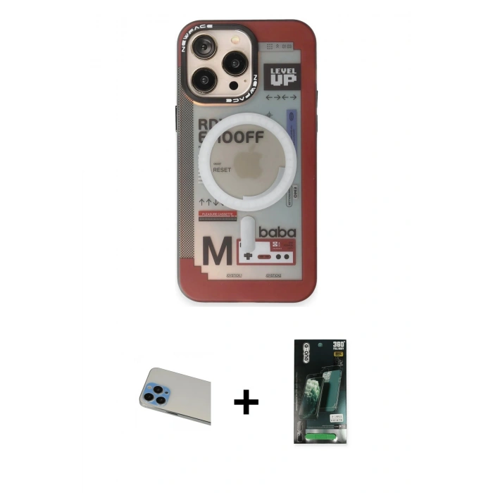 MARSİLYAN™- iPhone 13 Pro Max Kılıf Siluet Modern Koleksiyonu - Şeffaf 360 Full Body Arka Koruyucu + Mavi Rainbow Kamera Lens Koruma Cam
