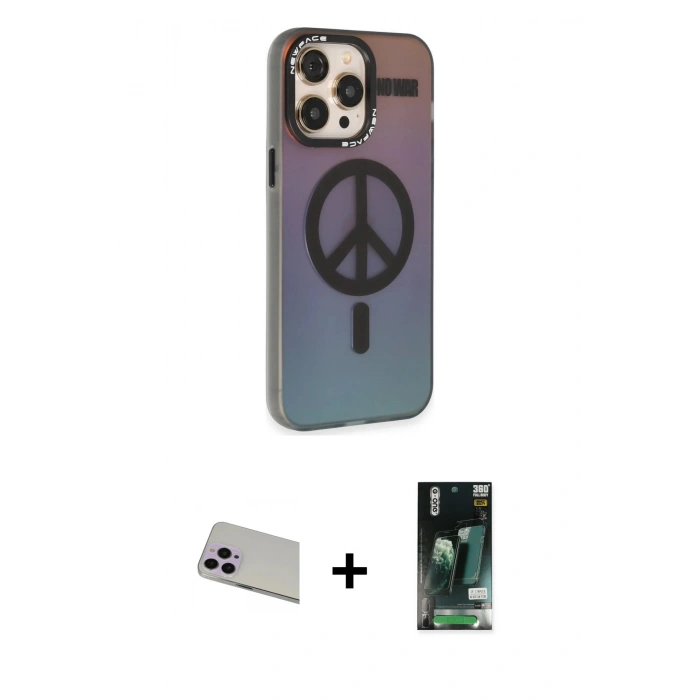 MARSİLYAN™- iPhone 13 Pro Max Kılıf Siluet Modern Koleksiyonu - Şeffaf 360 Full Body Arka Koruyucu + Rainbow Kamera Lens Koruma Cam - MR