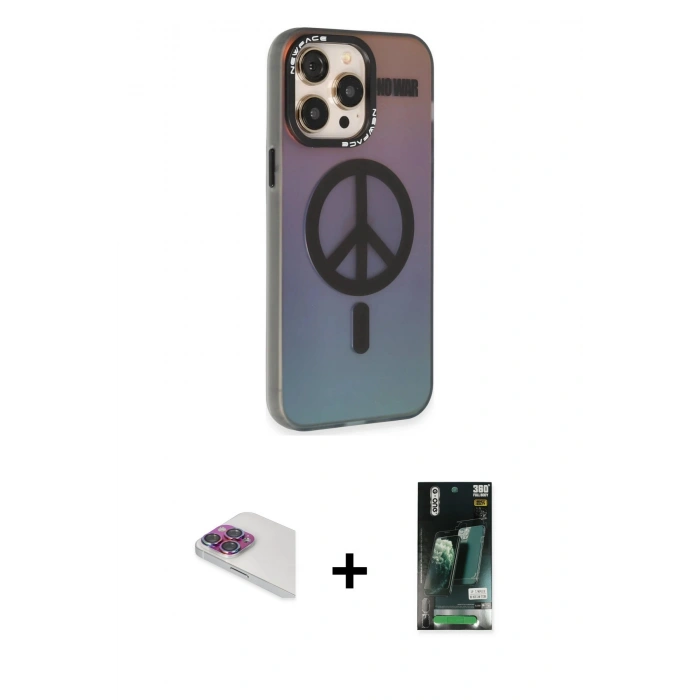MARSİLYAN™- iPhone 13 Pro Max Kılıf Siluet Modern Koleksiyonu - Şeffaf 360 Full Body Arka Koruyucu + Pers Alüminyum Kamera Lens - GI