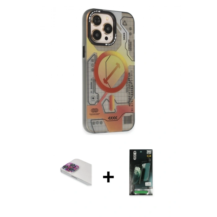 MARSİLYAN™- iPhone 13 Pro Max Kılıf Siluet Modern Koleksiyonu - Şeffaf 360 Full Body Arka Koruyucu + Pers Alüminyum Kamera Lens - GI