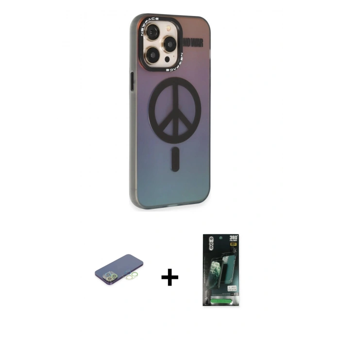 MARSİLYAN™- iPhone 13 Pro Max Kılıf Siluet Modern Koleksiyonu - Şeffaf 360 Full Body Arka Koruyucu + Renkli Kamera Lens Koruma Cam - YL