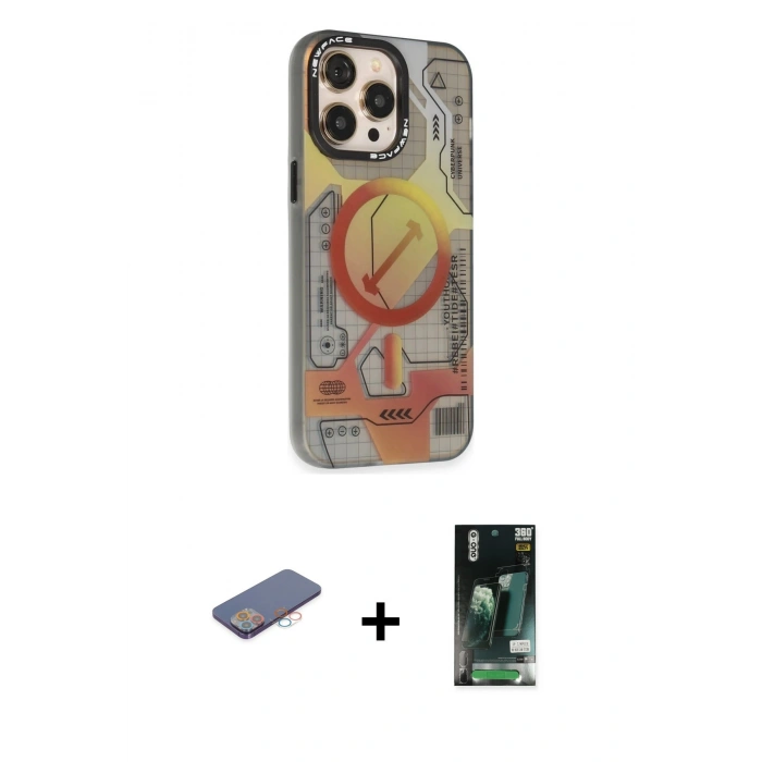 MARSİLYAN™- iPhone 13 Pro Max Kılıf Siluet Modern Koleksiyonu - Şeffaf 360 Full Body Arka Koruyucu + Renkli Kamera Lens Koruma Cam - PE