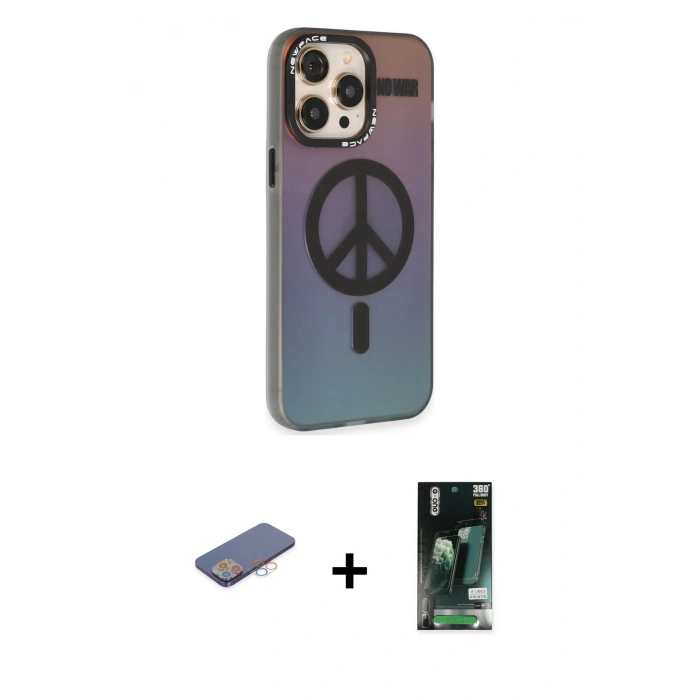 MARSİLYAN™- iPhone 13 Pro Max Kılıf Siluet Modern Koleksiyonu - Şeffaf 360 Full Body Arka Koruyucu + Renkli Kamera Lens Koruma Cam - PE