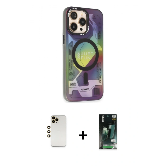 MARSİLYAN™- iPhone 13 Pro Max Kılıf Siluet Modern Koleksiyonu - Şeffaf 360 Full Body Arka Koruyucu + Shine Kamera Lens - GD