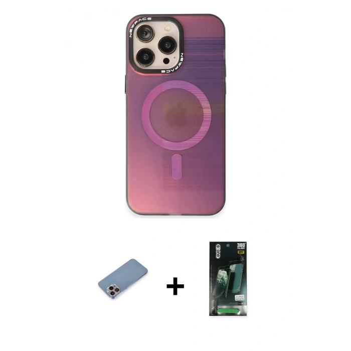 MARSİLYAN™- iPhone 13 Pro Max Kılıf Siluet Modern Koleksiyonu - Şeffaf 360 Full Body Arka Koruyucu + Shine Kamera Lens Koruma Cam - PE