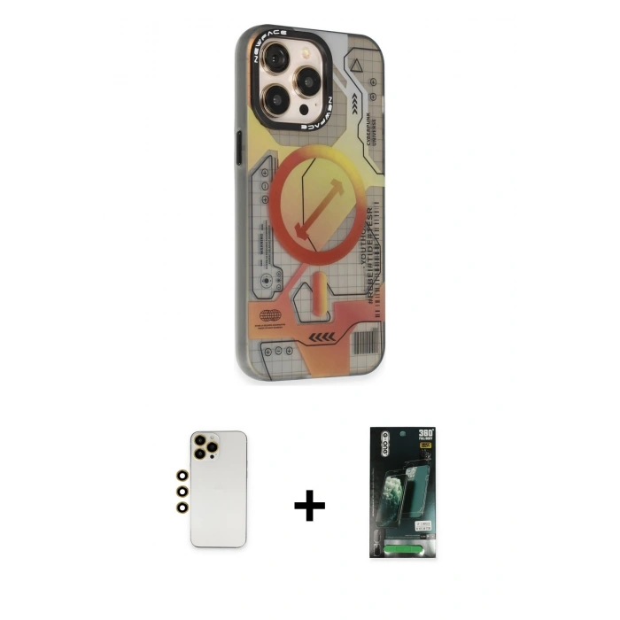 MARSİLYAN™- iPhone 13 Pro Max Kılıf Siluet Modern Koleksiyonu - Şeffaf 360 Full Body Arka Koruyucu + Shine Kamera Lens - GD
