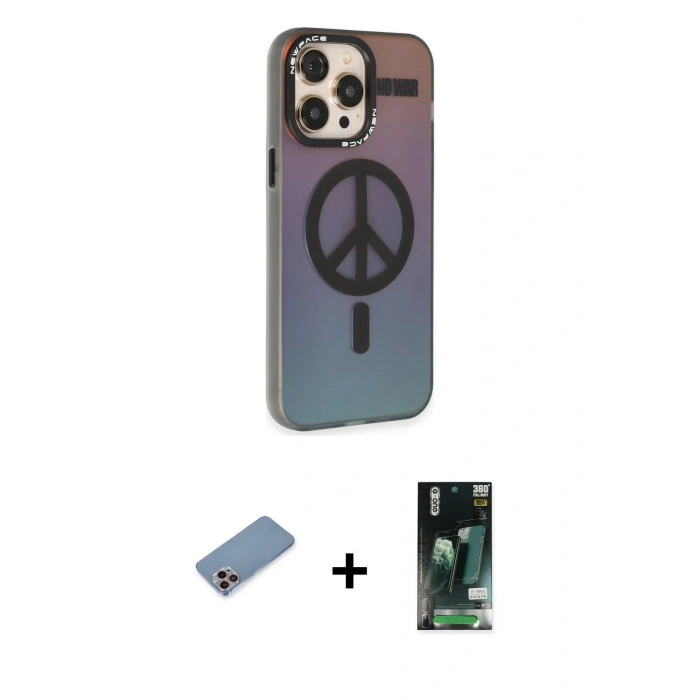 MARSİLYAN™- iPhone 13 Pro Max Kılıf Siluet Modern Koleksiyonu - Şeffaf 360 Full Body Arka Koruyucu + Shine Kamera Lens Koruma Cam - PE