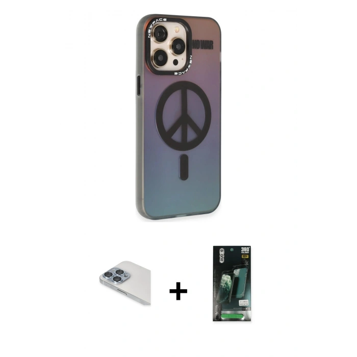 MARSİLYAN™- iPhone 13 Pro Max Kılıf Siluet Modern Koleksiyonu - Şeffaf 360 Full Body Arka Koruyucu + Pers Alüminyum Kamera Lens - SABE