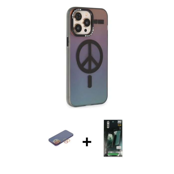MARSİLYAN™- iPhone 13 Pro Max Kılıf Siluet Modern Koleksiyonu - Şeffaf 360 Full Body Arka Koruyucu + Turuncu Renkli Kamera Lens Koruma Cam