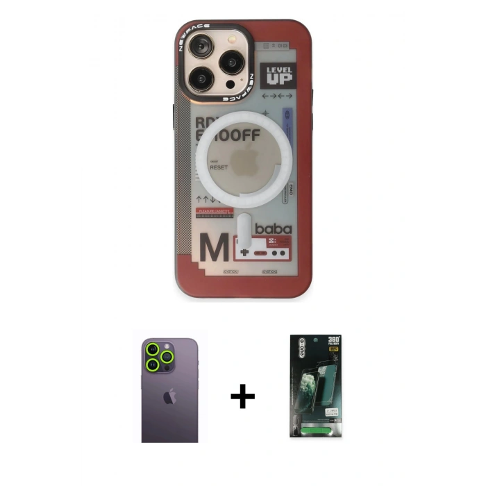 MARSİLYAN™- iPhone 13 Pro Max Kılıf Siluet Modern Koleksiyonu - Şeffaf 360 Full Body Arka Koruyucu + Neon Fosforlu Kamera Lens - YL