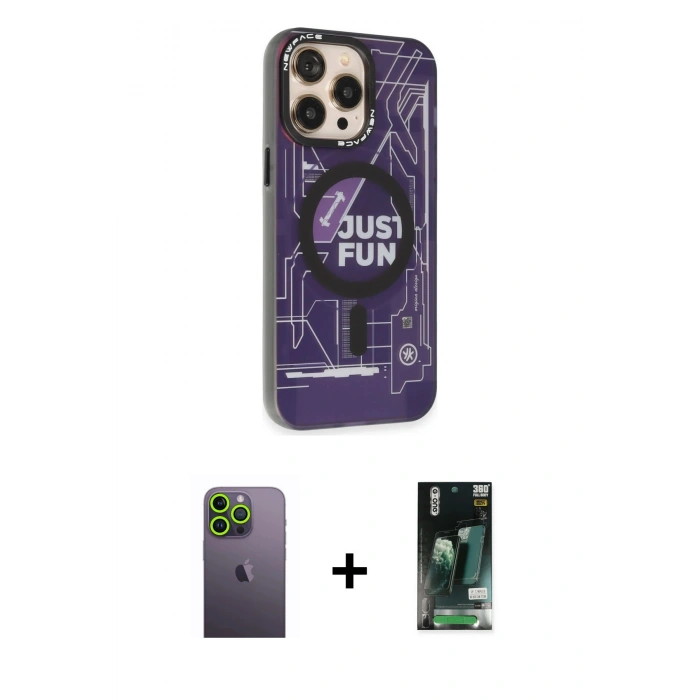 MARSİLYAN™- iPhone 13 Pro Max Kılıf Siluet Modern Koleksiyonu - Şeffaf 360 Full Body Arka Koruyucu + Neon Fosforlu Kamera Lens - YL