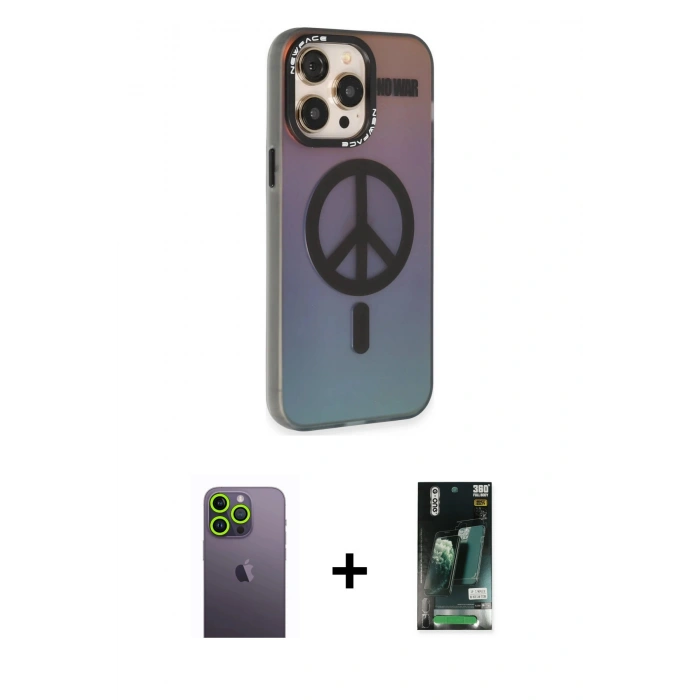MARSİLYAN™- iPhone 13 Pro Max Kılıf Siluet Modern Koleksiyonu - Şeffaf 360 Full Body Arka Koruyucu + Neon Fosforlu Kamera Lens - YL