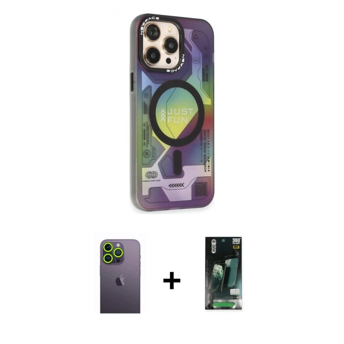 MARSİLYAN™- iPhone 13 Pro Max Kılıf Siluet Modern Koleksiyonu - Şeffaf 360 Full Body Arka Koruyucu + Neon Fosforlu Kamera Lens - YL