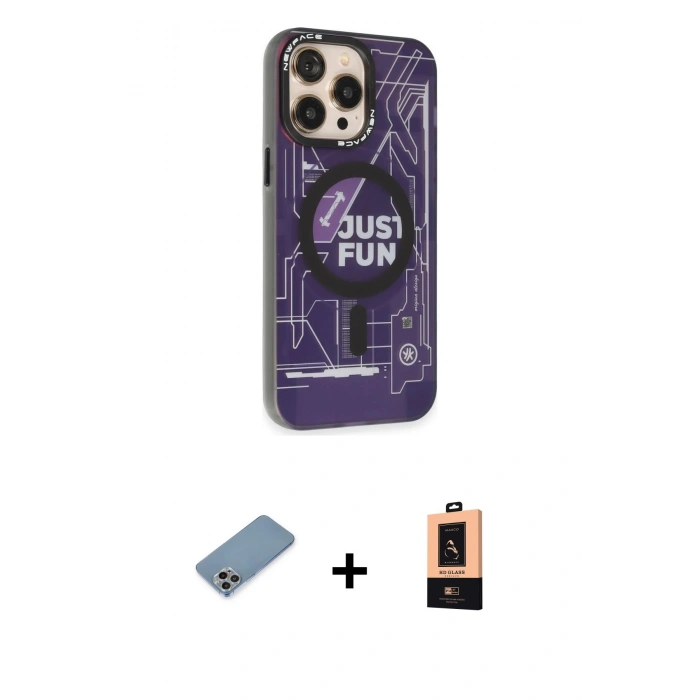 MARSİLYAN™- iPhone 13 Pro Max Kılıf Siluet Modern Koleksiyonu - Şeffaf Maxco Cam Ekran Koruyucu + Gökkuşağı Shine Kamera Lens Koruma Cam