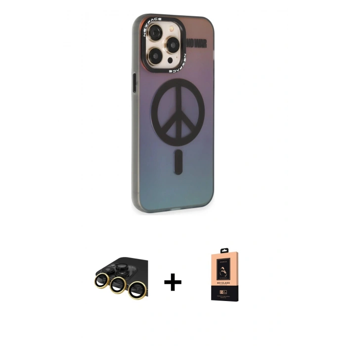 MARSİLYAN™- iPhone 13 Pro Max Kılıf Siluet Modern Koleksiyonu - Şeffaf Maxco Cam Ekran Koruyucu + Gold Raze Metal Kamera Lens