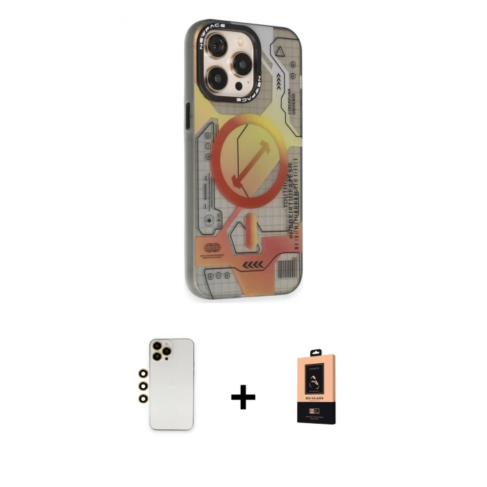 MARSİLYAN™- iPhone 13 Pro Max Kılıf Siluet Modern Koleksiyonu - Şeffaf Maxco Cam Ekran Koruyucu + Shine Kamera Lens - GD